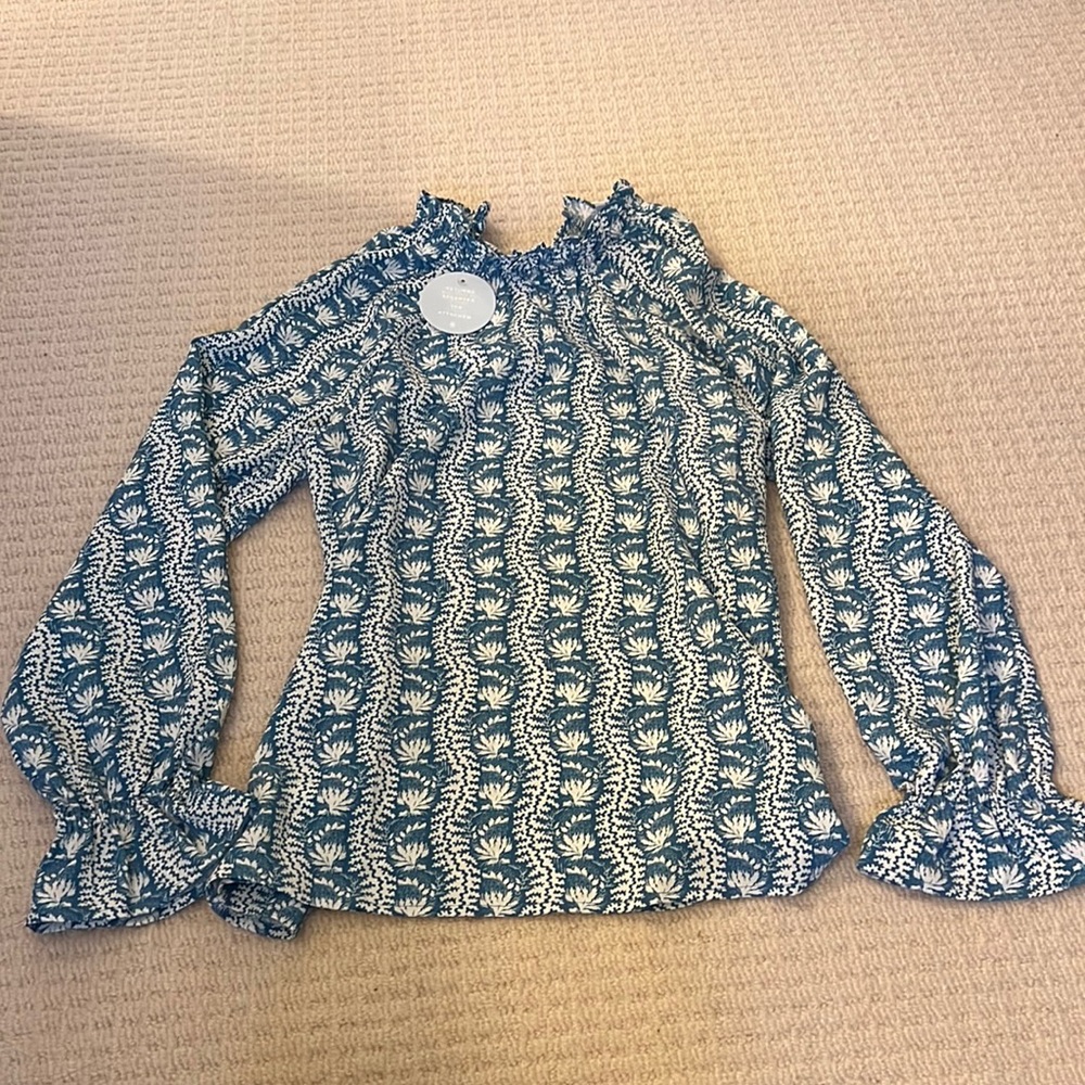 HILL HOUSE MILLIE TOP- BLUE FLORAL- XS